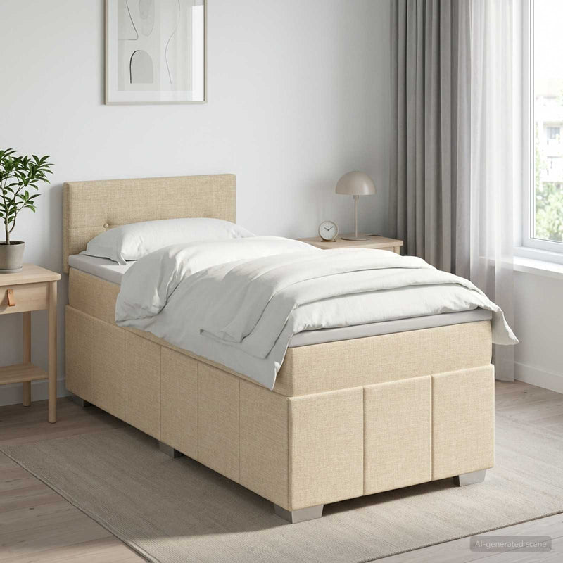 Pat boxspring cu saltea cu headboard Crem 80 x 200 cm Țesătură