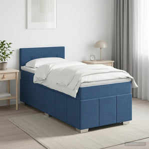 Pat boxspring cu saltea albastru 100 x 200 cm Țesătură