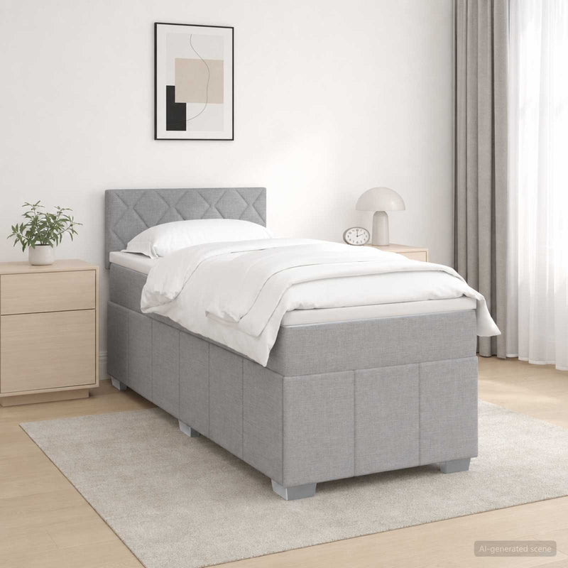 Pat boxspring cu saltea Gri deschis 100 x 200 cm Țesătură