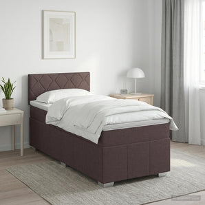 Pat boxspring cu saltea Maro închis 90 x 200 cm Țesătură