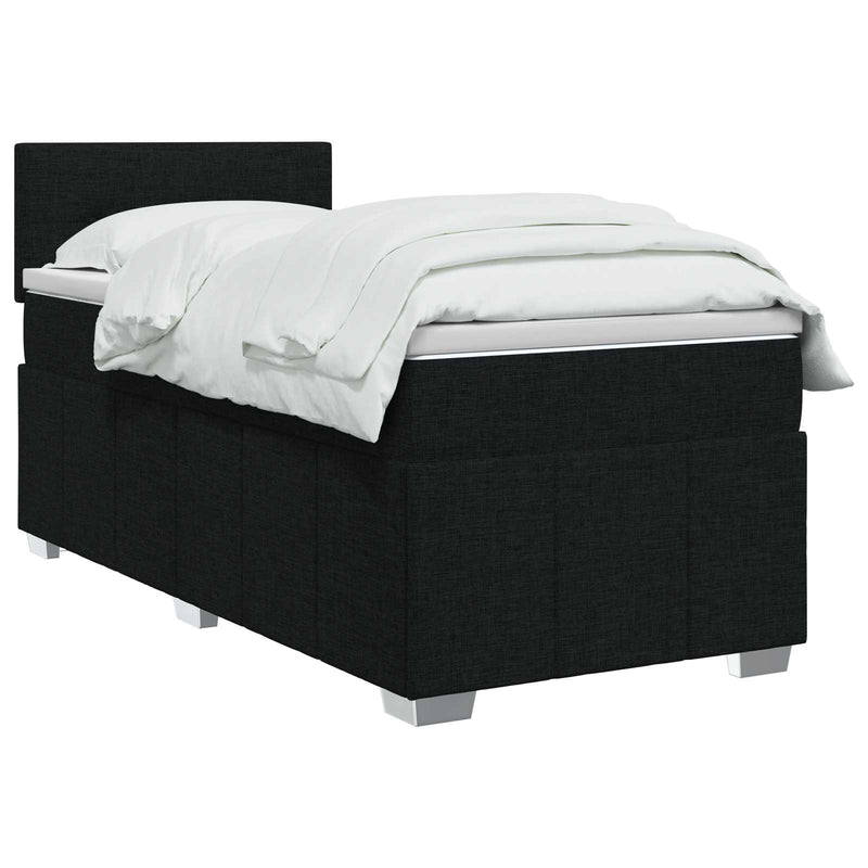 Pat boxspring cu saltea cu headboard Negru 90 x 200 cm Țesătură