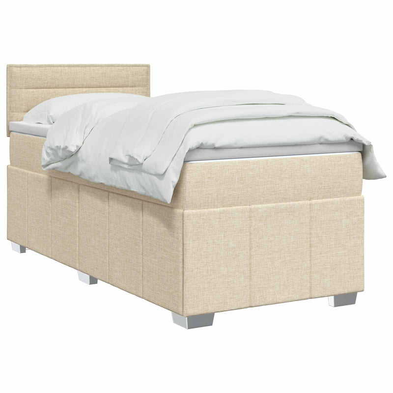 Pat boxspring cu saltea cu headboard Crem 100 x 200 cm Țesătură