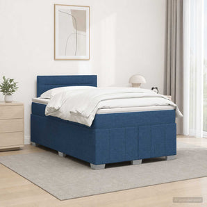 Pat boxspring cu saltea albastru 120 x 200 cm Țesătură
