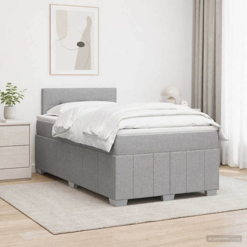 Pat boxspring cu saltea Gri deschis 120 x 190 cm Țesătură