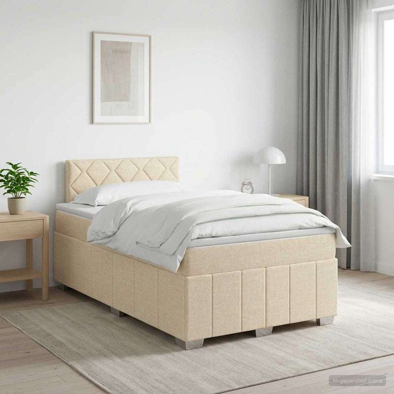 Pat boxspring cu saltea cu headboard Crem 120 x 190 cm Țesătură