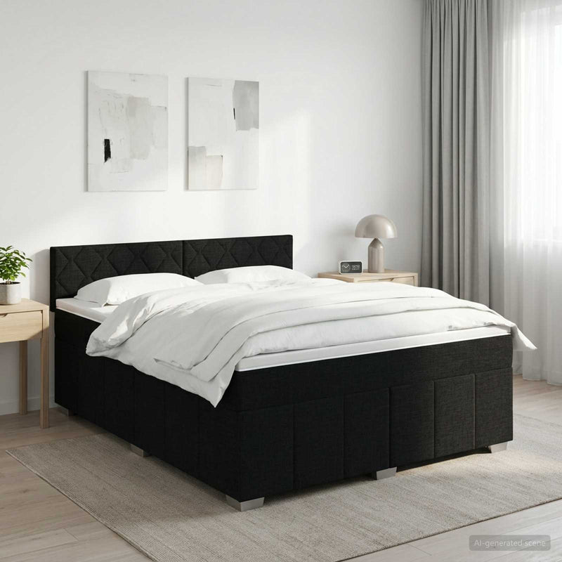 Pat boxspring cu saltea Negru 140 x 200 cm Țesătură
