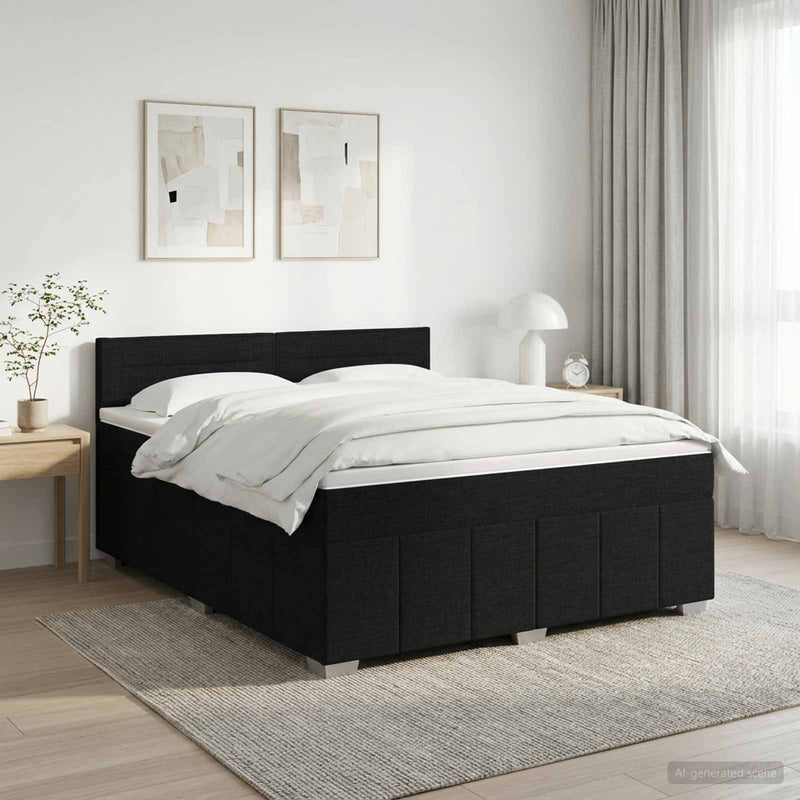 Pat boxspring cu saltea Negru 140 x 190 cm Țesătură