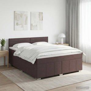 Pat boxspring cu saltea Maro închis 140 x 200 cm Țesătură
