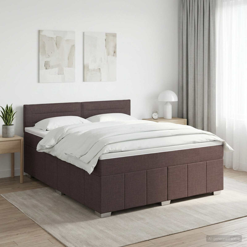 Pat boxspring cu saltea Maro închis 140 x 200 cm Țesătură