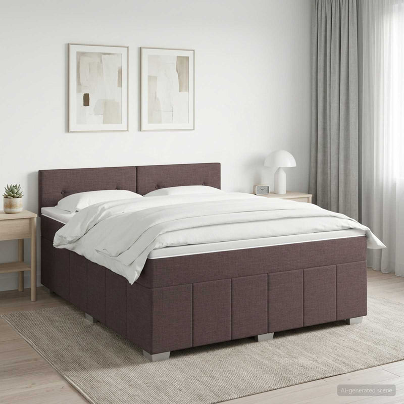 Pat boxspring cu saltea Maro închis 140 x 200 cm Țesătură