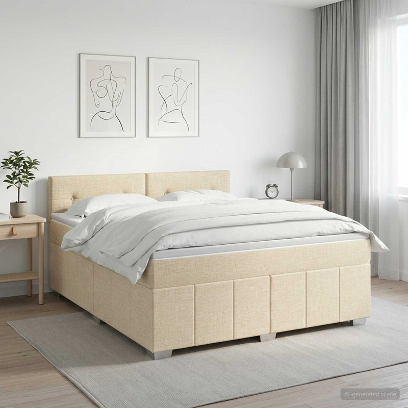 Pat boxspring cu saltea cu headboard Crem 140 x 200 cm Țesătură