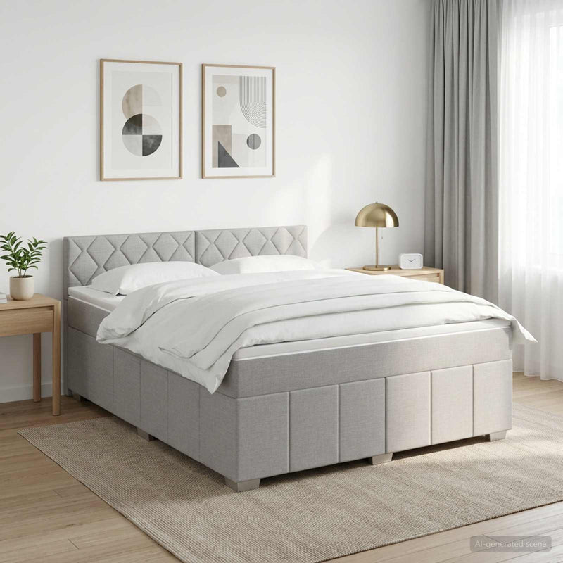 Pat boxspring cu saltea Gri deschis 140 x 200 cm Țesătură