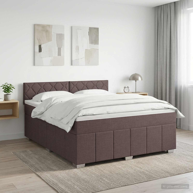 Pat boxspring cu saltea Maro închis 140 x 200 cm Țesătură