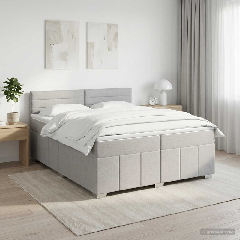 Pat boxspring cu saltea Gri deschis 200 x 200 cm Țesătură