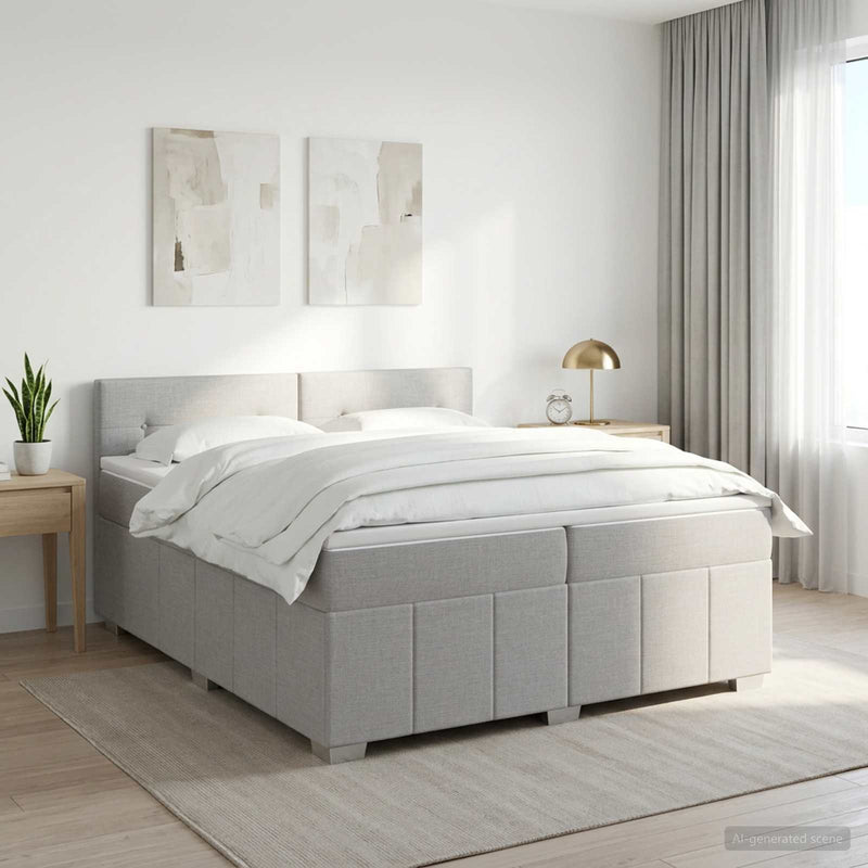 Pat boxspring cu saltea Gri deschis 200 x 200 cm Țesătură