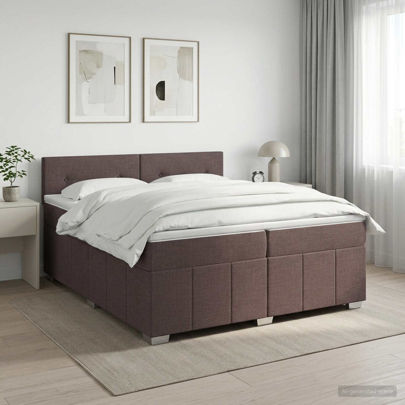 Pat boxspring cu saltea Maro închis 200 x 200 cm Țesătură