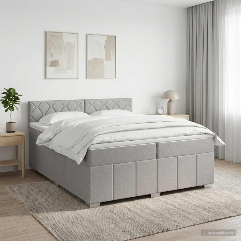 Pat boxspring cu saltea Gri deschis 200 x 200 cm Țesătură