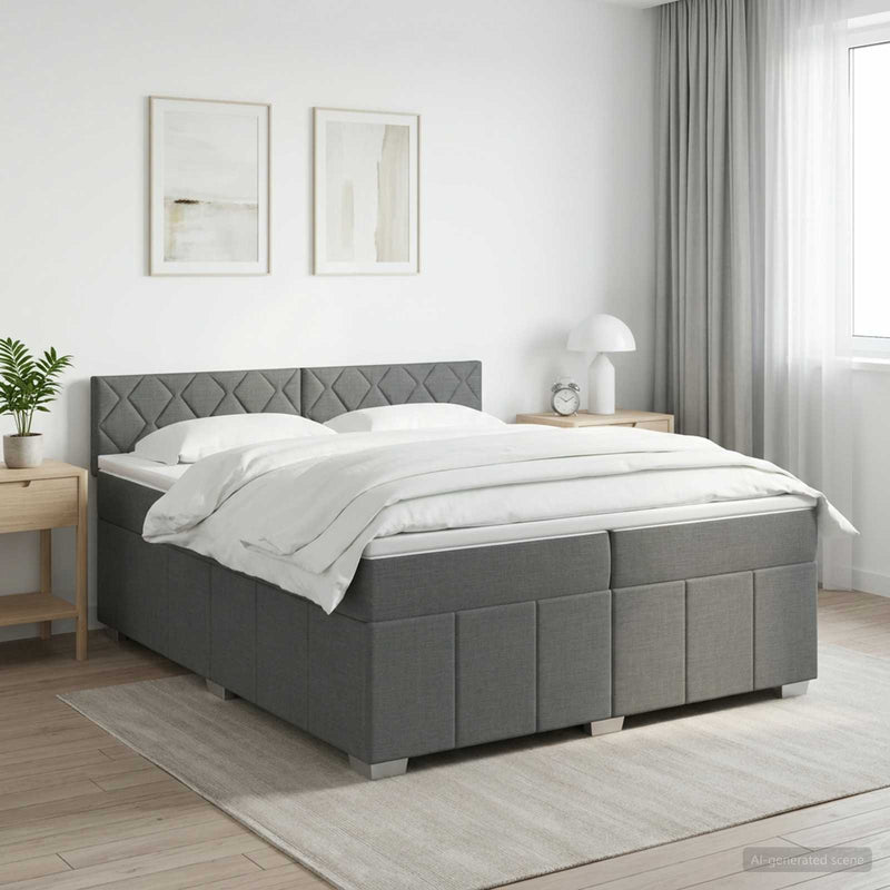 Pat boxspring cu saltea Gri închis 200 x 200 cm Țesătură
