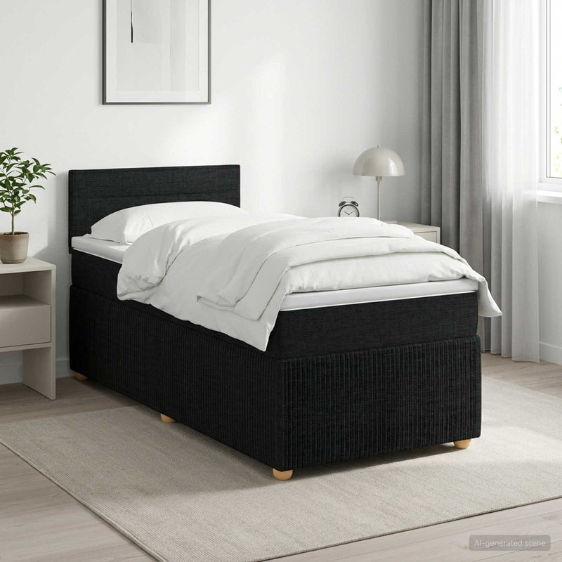 Pat boxspring cu saltea cu headboard Negru 80 x 200 cm Țesătură
