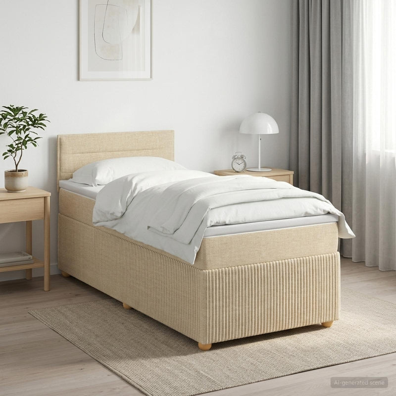 Pat boxspring cu saltea cu headboard Crem 80 x 200 cm Țesătură