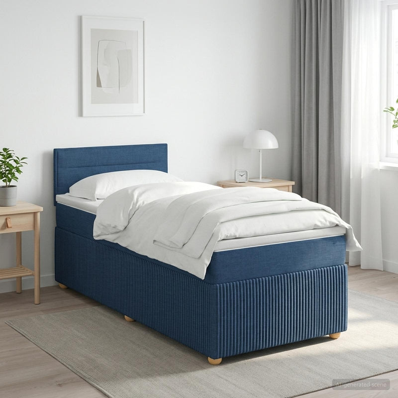 Pat boxspring cu saltea albastru 100 x 200 cm Țesătură