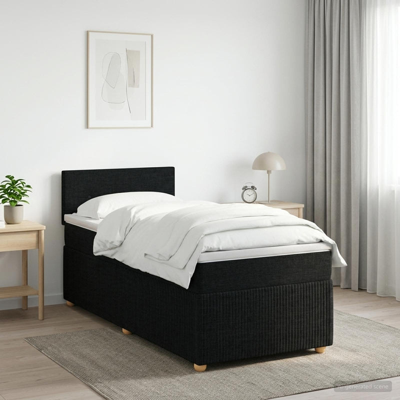 Pat boxspring cu saltea cu headboard Negru 80 x 200 cm Țesătură
