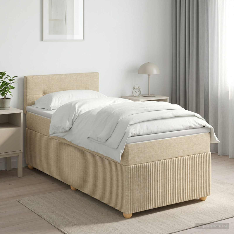 Pat boxspring cu saltea cu headboard Crem 90 x 200 cm Țesătură