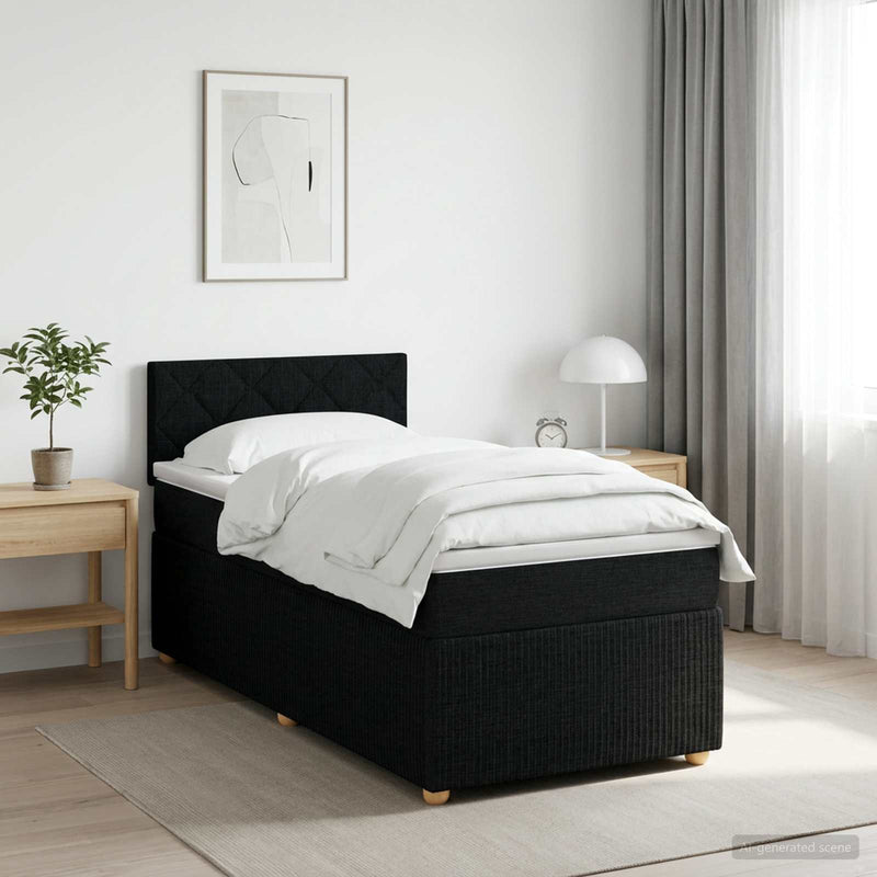 Pat boxspring cu saltea cu headboard Negru 80 x 200 cm Țesătură