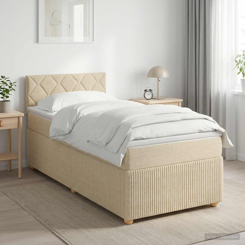 Pat boxspring cu saltea cu headboard Crem 80 x 200 cm Țesătură