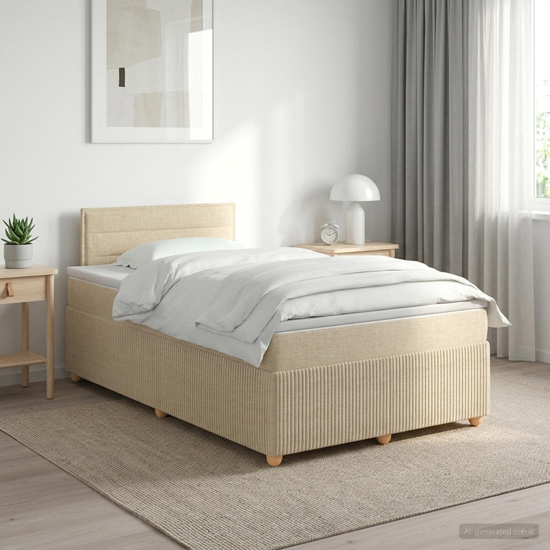 Pat boxspring cu saltea cu headboard Crem 120 x 190 cm Țesătură