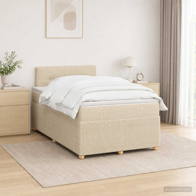 Pat boxspring cu saltea cu headboard Crem 120 x 200 cm Țesătură