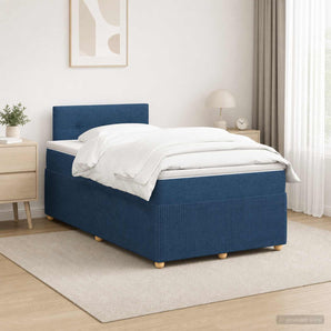 Pat boxspring cu saltea albastru 120 x 200 cm Țesătură