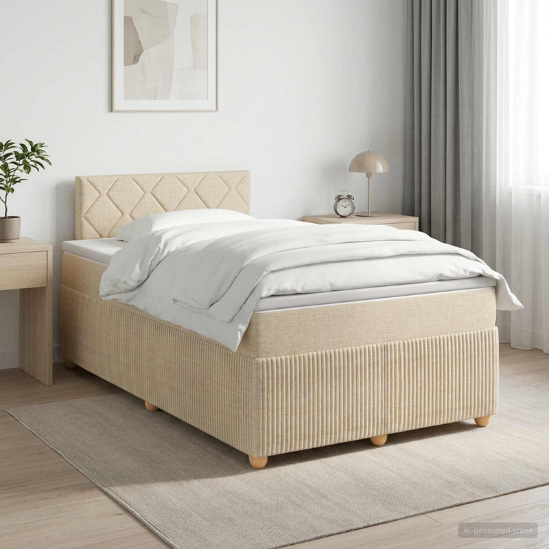 Pat boxspring cu saltea cu headboard Crem 120 x 200 cm Țesătură