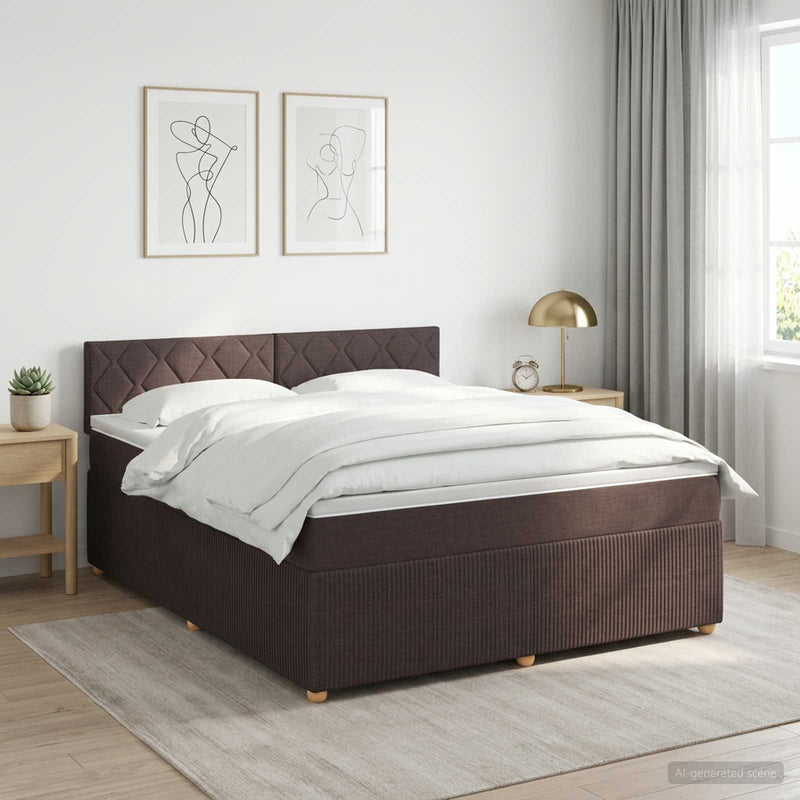 Pat boxspring cu saltea Maro închis 140 x 190 cm Țesătură