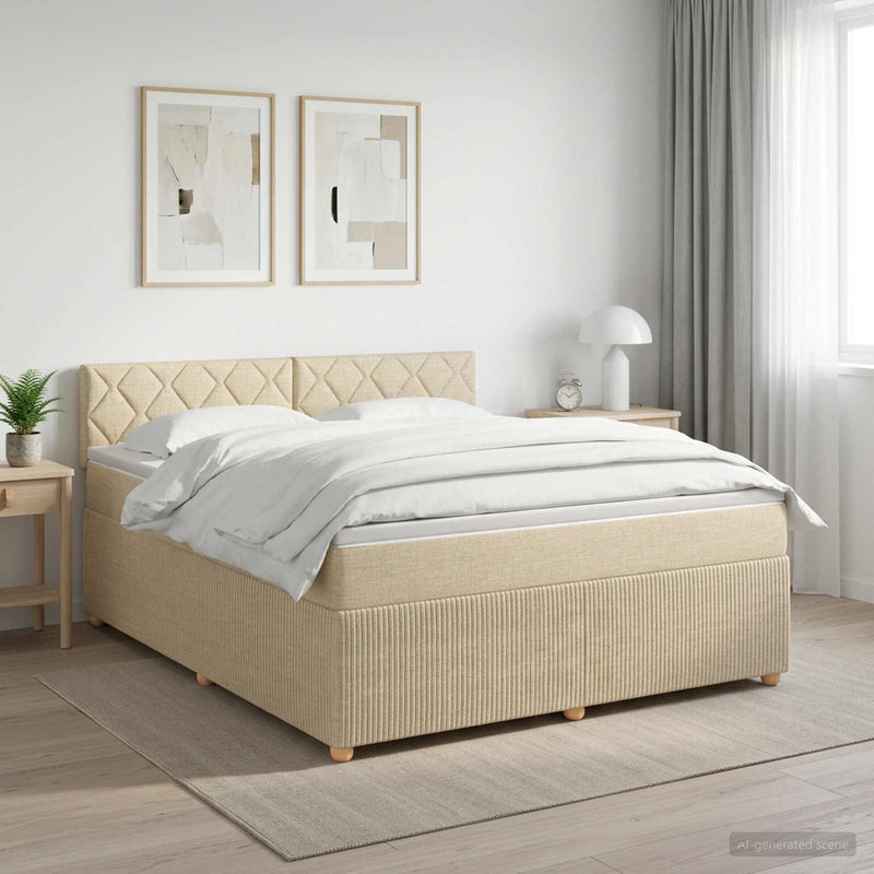 Pat boxspring cu saltea cu headboard Crem 180 x 200 cm Țesătură