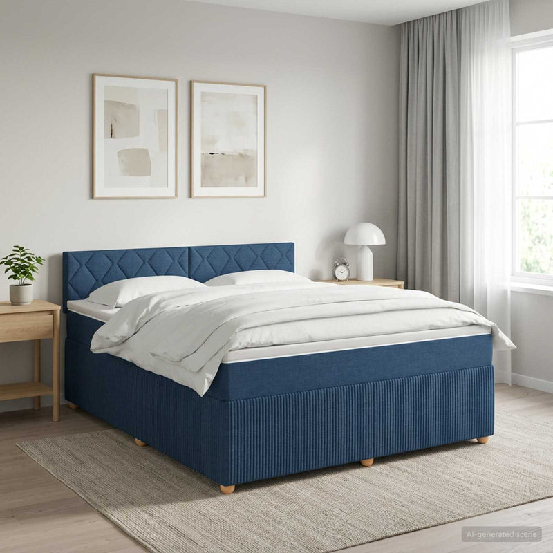 Pat boxspring cu saltea albastru 140 x 190 cm Țesătură
