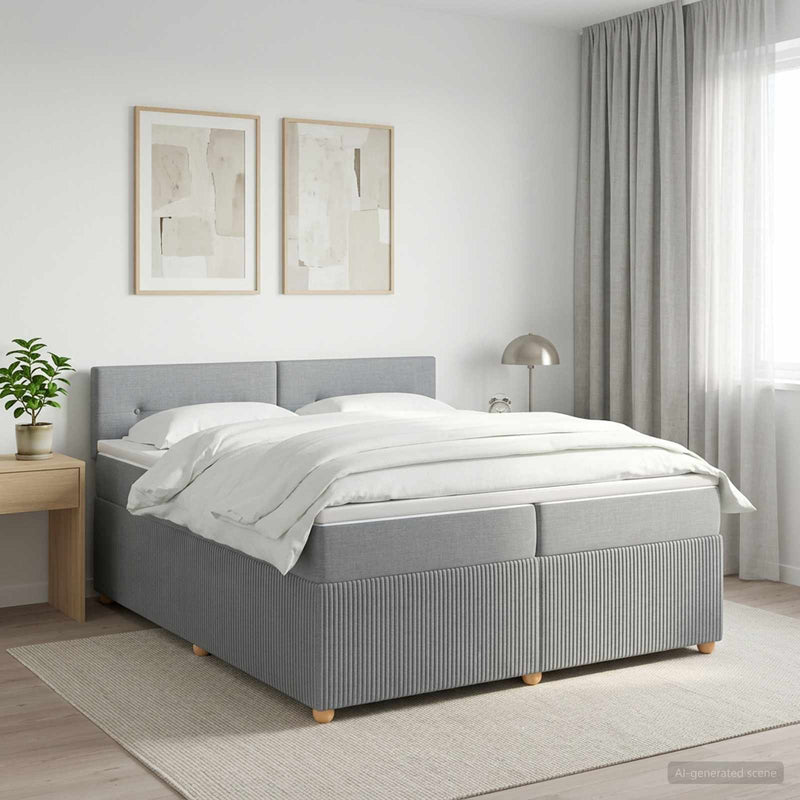 Pat boxspring cu saltea Gri deschis 200 x 200 cm Țesătură