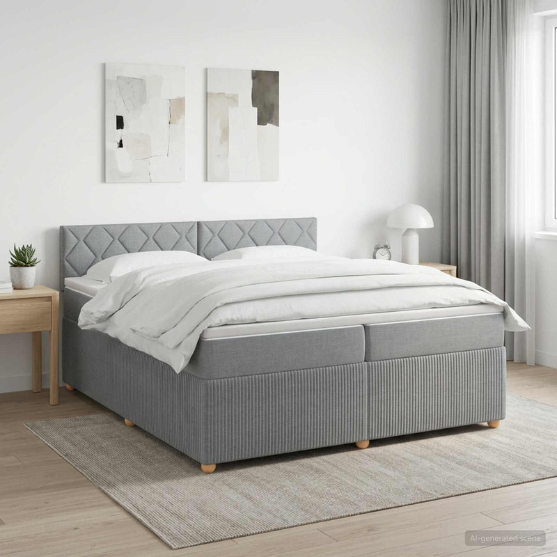 Pat boxspring cu saltea Gri deschis 200 x 200 cm Țesătură