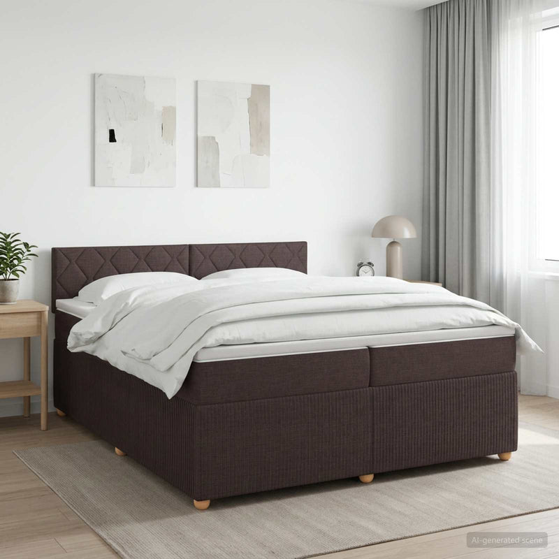 Pat boxspring cu saltea Maro închis 200 x 200 cm Țesătură