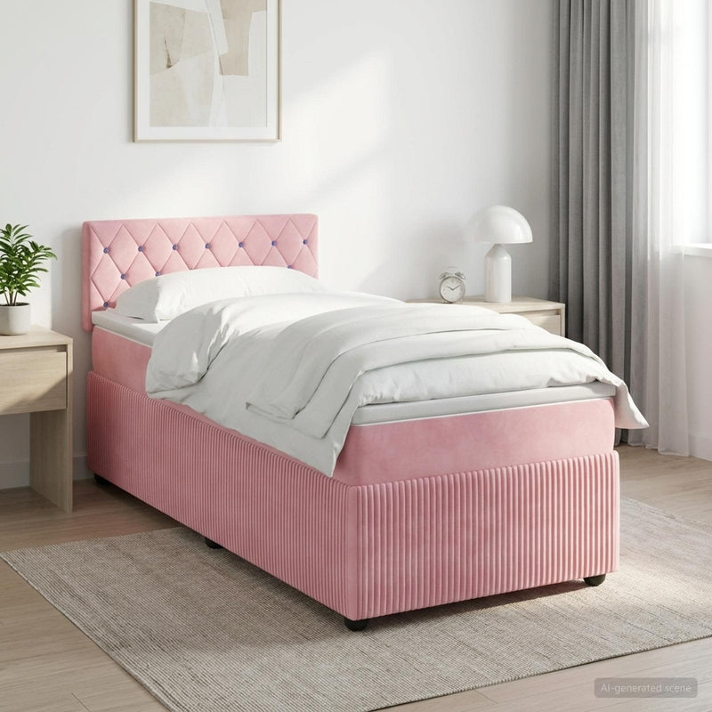 Pat boxspring cu saltea cu headboard Roz 100 x 200 cm Catifea