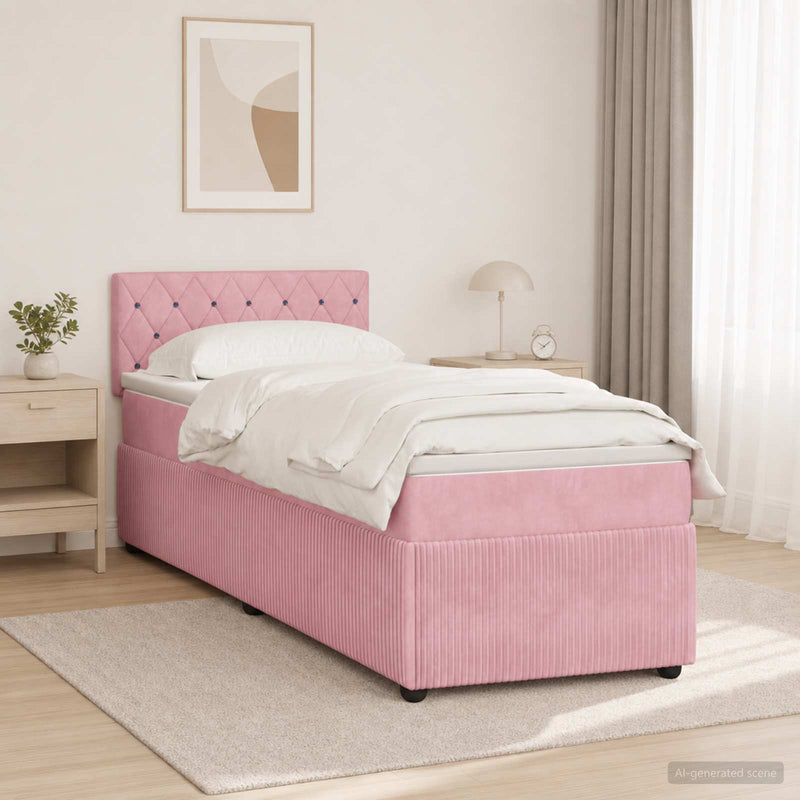 Pat boxspring cu saltea cu headboard Roz 100 x 200 cm Catifea