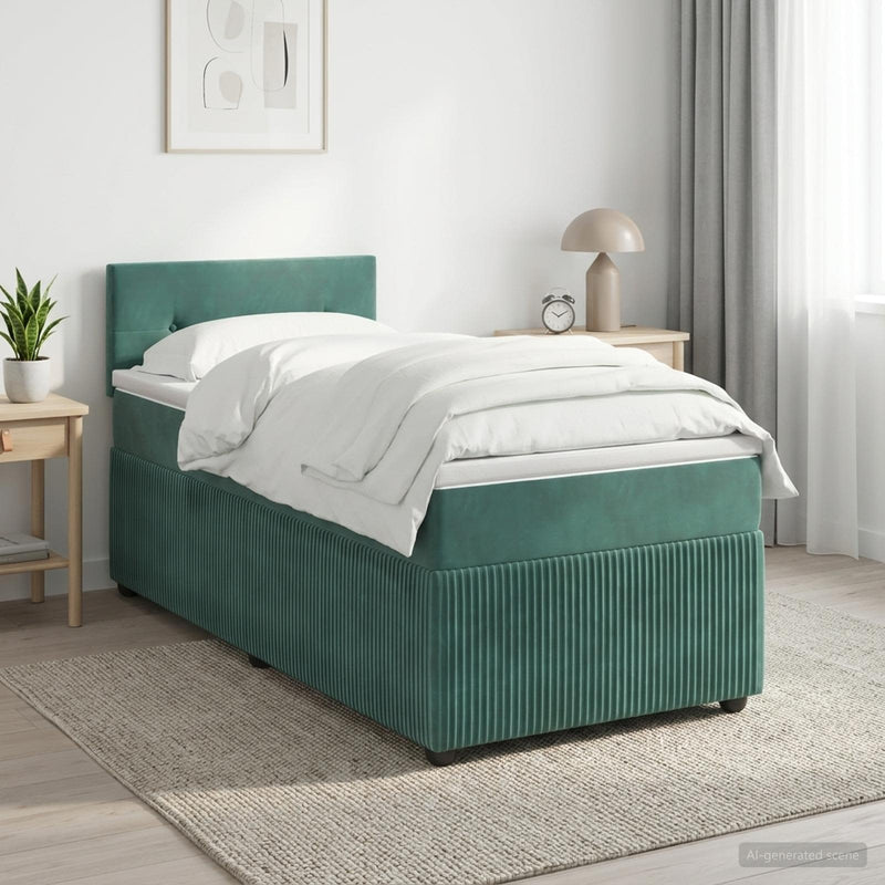 Pat boxspring cu saltea Verde închis 90 x 190 cm Catifea