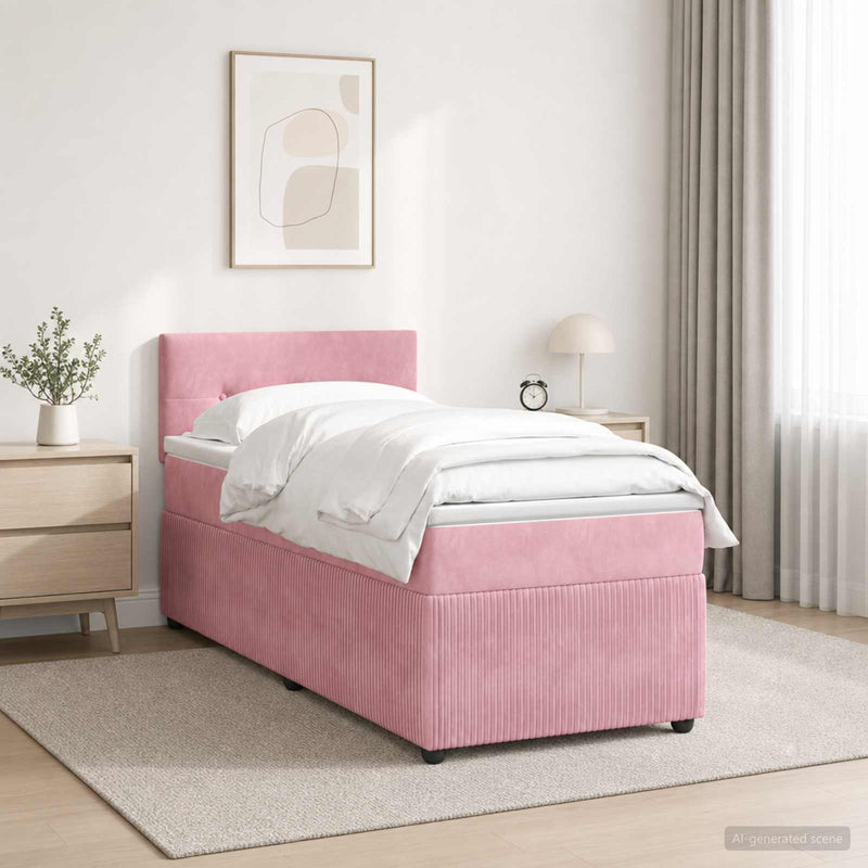 Pat boxspring cu saltea cu headboard Roz 80 x 200 cm Catifea