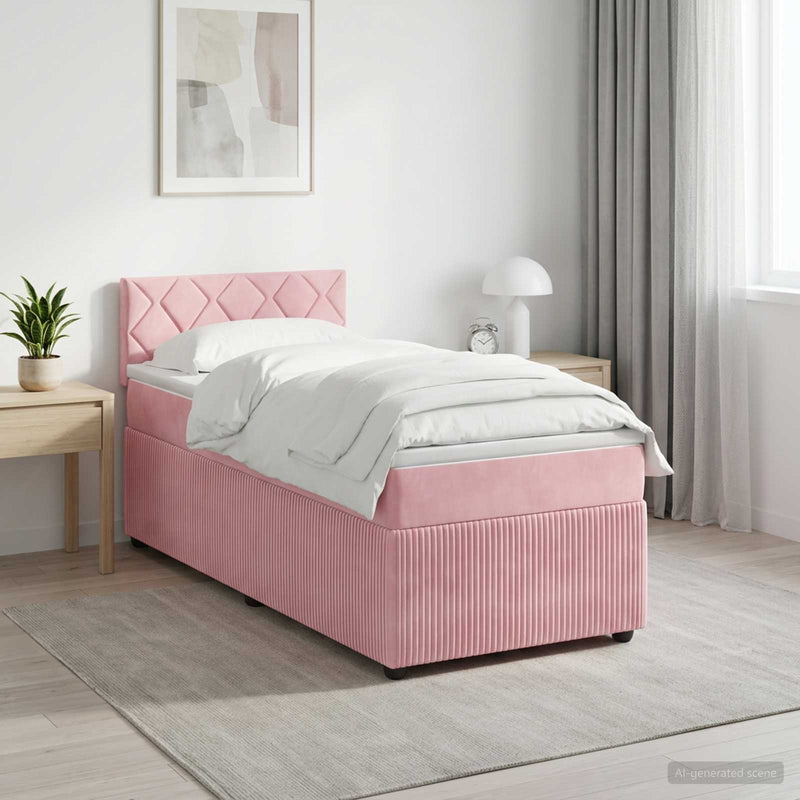 Pat boxspring cu saltea cu headboard Roz 80 x 200 cm Catifea