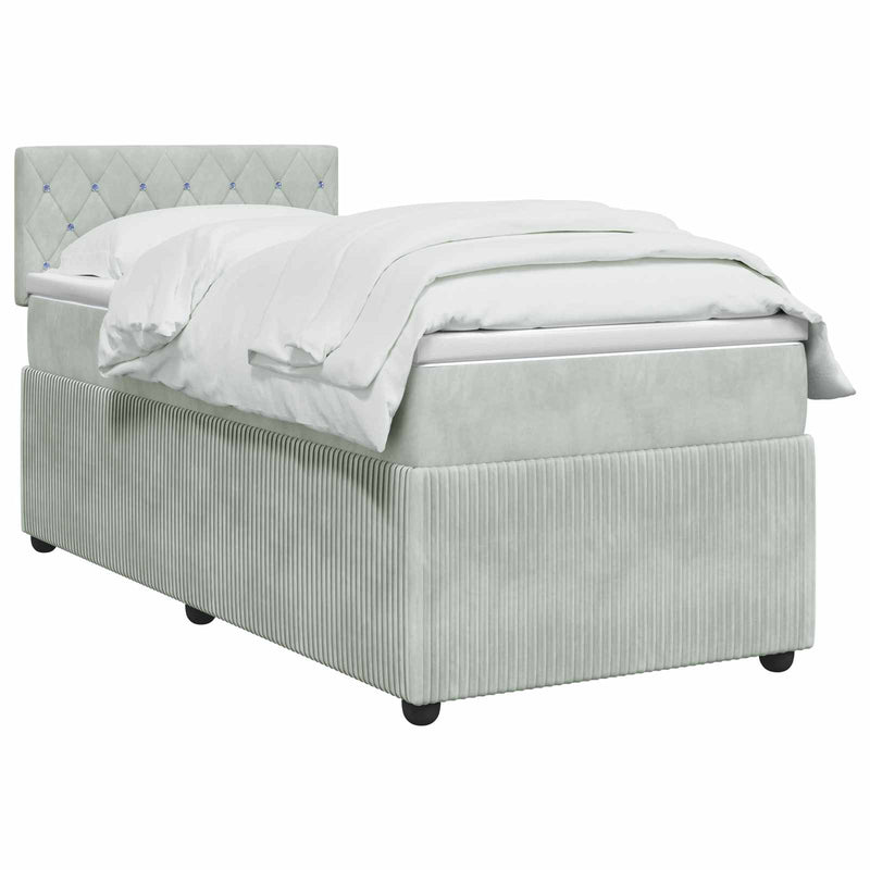 Pat boxspring cu saltea Gri deschis 90 x 190 cm Catifea