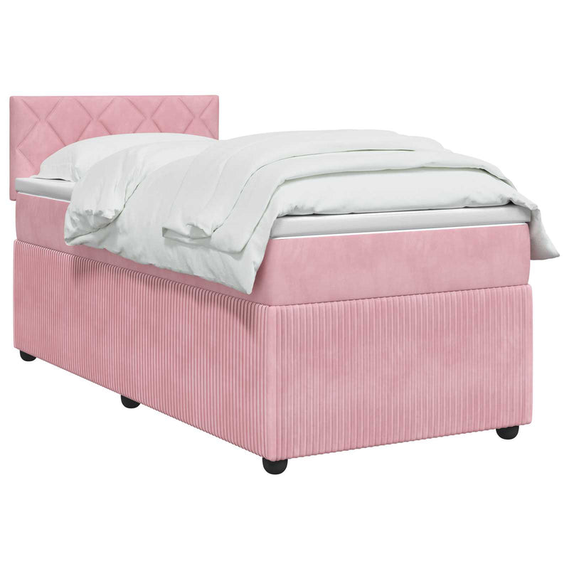 Pat boxspring cu saltea cu headboard Roz 90 x 200 cm Catifea