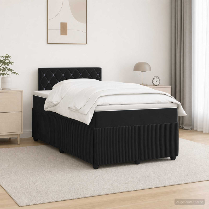 Pat boxspring cu saltea cu headboard Negru 120 x 190 cm Catifea