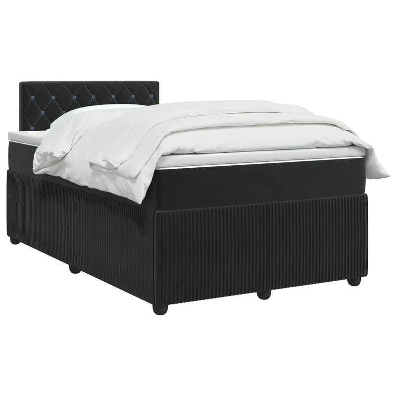 Pat boxspring cu saltea cu headboard Negru 120 x 190 cm Catifea