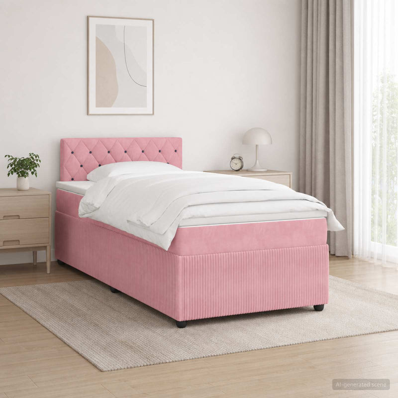 Pat boxspring cu saltea cu headboard Roz 120 x 200 cm Catifea