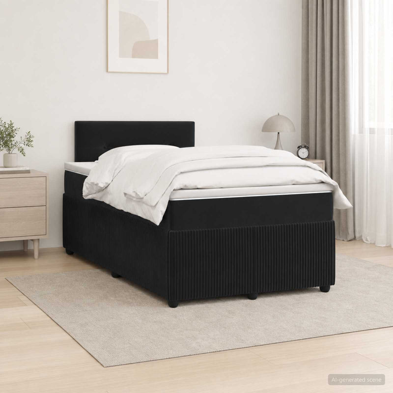 Pat boxspring cu saltea cu headboard Negru 120 x 190 cm Catifea